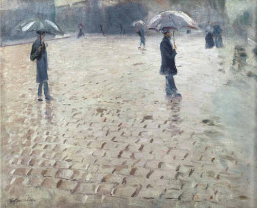 パリの通り、雨 (習作・部分)