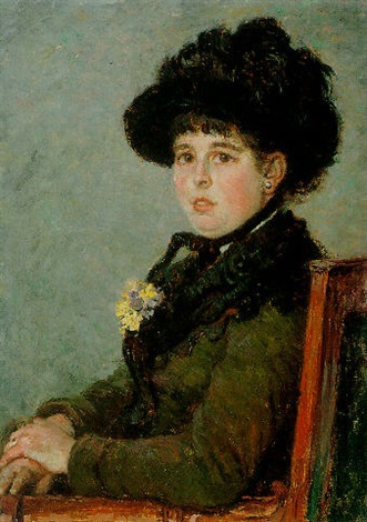 羽帽子をかぶった女性の肖像